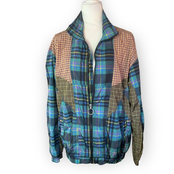 Urban outfitters Mix Plaid Blocked Track multicolor color-patch Bomber jacket S - Picture 1 of 11